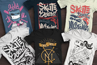 design vintage skate board logo with t shirt graphics
