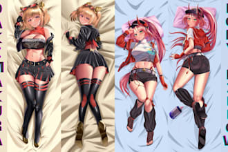 draw custom anime dakimakura art body pillow for your oc, waifu, sfw or nsfw
