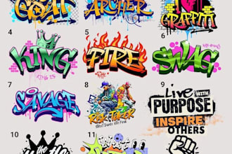 design high quality airbrush graffiti logo with t shirt design