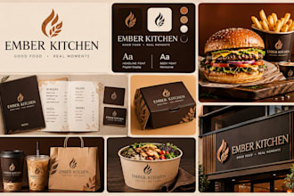 design restaurant branding, food brand identity, menu design and food packaging