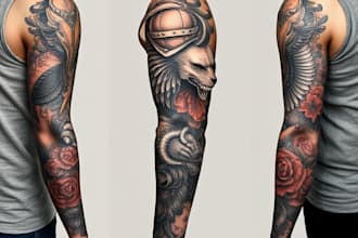 create a custom tattoo design , tattoo sleeve in realism