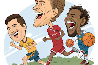 draw sports cartoon with big head or caricature style