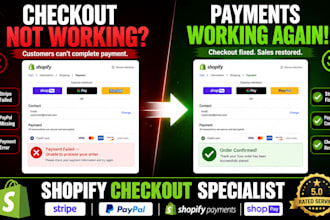 solve shopify checkout errors, setup payment gateways stripe, paypal shop setup