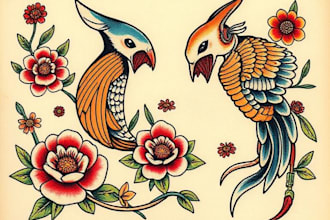 draw traditional or old school tattoo design