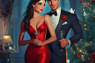 draw cute couple in christmas outfit cartoon style