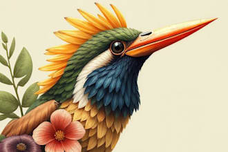 draw an animal and botanical illustration
