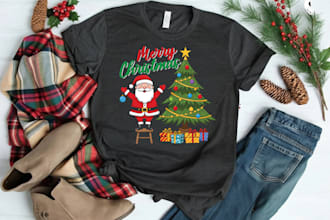 create creative good looking christmas t shirt and logo design
