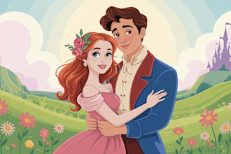 draw cartoon disney couple portrait