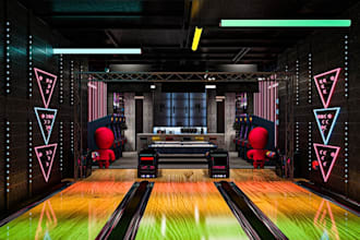 modern 3d arcade game room,club lounge,snooker space,bar,exiting place redesign