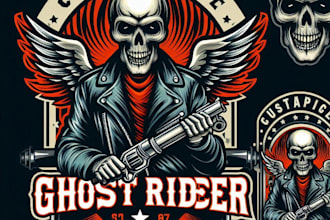 do custom vintage skull ghost rider mascot logo with t shirt design