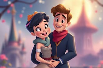 make cartoon disney couple portrait