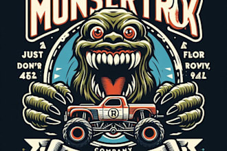 design a vintage monster truck mascot logo with t shirt design