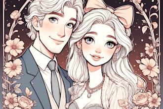 paint a romantic couple portrait in watercolor style