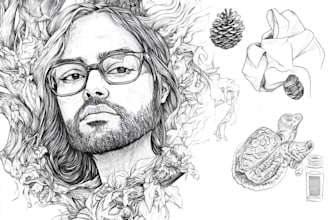 draw sketch illustration, line art illustration, pencil art, black and white art