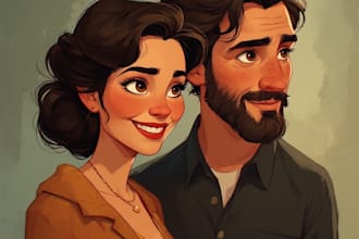 illustrate a romantic family couple portrait