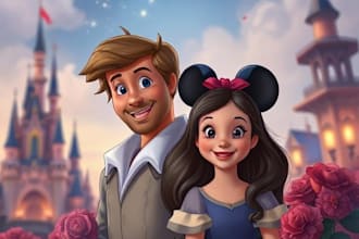 draw cartoon disney couple portrait