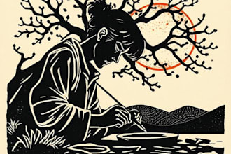 make custom portrait in linocut style