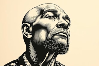 create a portrait print linocut style digital art