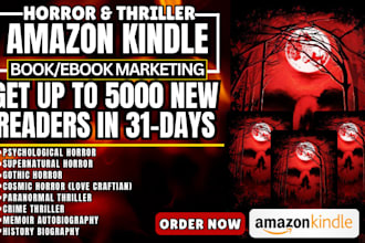 amazon kindle ebook promotion, horror ebook  marketing, thrillers book sales