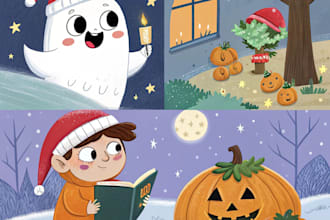 draw magical christmas, halloween children book illustrations