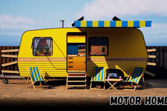 do 3d motorhome, 3d camper van, rv model, mobile shop, motorhome layout