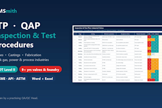 prepare itp, qap and inspection test procedures for valves and fabrication