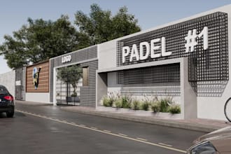 create 3d padel court,pickleball arena,sports complex render,sport field arena