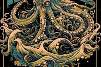 premium vintage kraken octopus mascot ship logo t shirt design