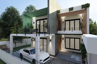dev duplex house,villa exterior,cgi parking area,modern mansion rendering,facade