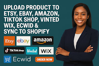upload product to etsy ebay amazon tiktokshop vinted wix ecwid sync to shopify