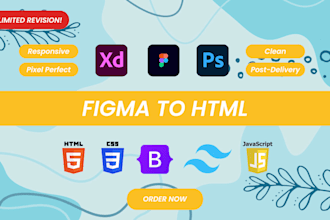 convert your figma design to responsive website using HTML, CSS, and javascript
