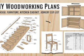 do DIY woodworking plan, staircase, furniture, kitchen cabinet, joinery cut list
