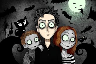 illustrate you in tim burton art style