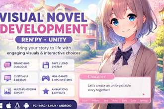 develop a visual novel or interactive game using renpy or unity