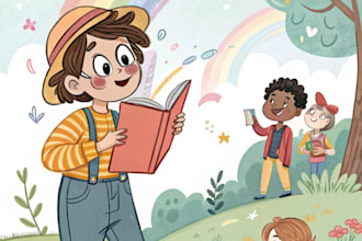 draw children comic cartoon  book, kids illustration cover