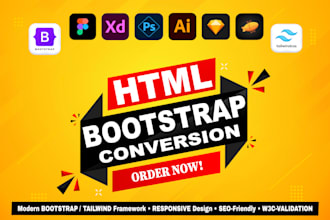 convert figma, PSD, xd to HTML,CSS tailwind CSS, bootstrap responsive conversion