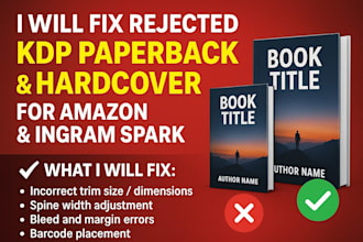 fix rejected KDP paperback, hardcover, and ingramspark covers professionally