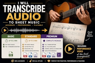 transcribe music from audio to professional sheet music