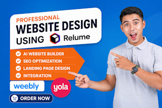 design, redesign relume website, landing page design with yola, weebly and figma