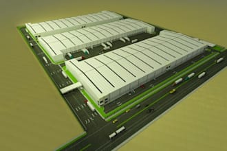 improve 3d urban industrial building,factory plan,port logistics park render,