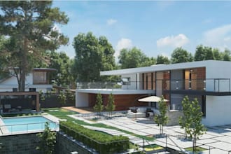 revamp 3d forest house,landscape layout,house elevation,balcony,furniture render