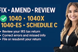 fix, amend, review your irs 1040 1040x, 1040 es, schedule c tax return pro forma