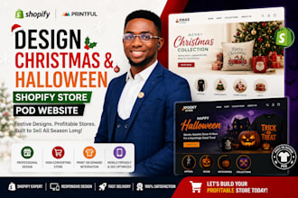 design christmas shopify store, halloween store pod website for christmas