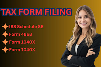 file your irs schedule se, form 4868, or 1040x and help with tax credits