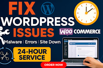 fix, solve, wordpress errors bugs site down issues clean malware urgently fast