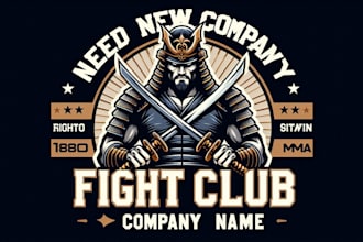 do fight club print with samurai and katana mma  mascot logo in my style