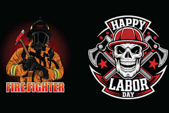 create high quality skull firefighter logo with axe illustration