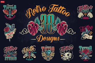 design high quality vintage tattoo studio badges logo with unlimited revision