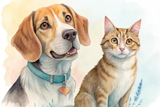 paint dog, cats, whatever pet portrait with watercolor