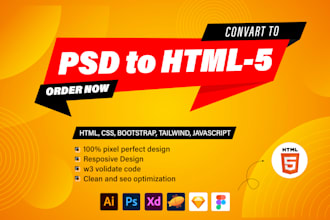 convert figma to HTML, PSD to HTML, bootstrap 5, and tailwind CSS